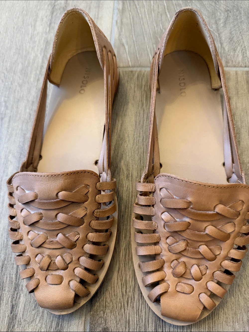 Nisolo Woven Leather Slip-On Huaraches in Light Brown